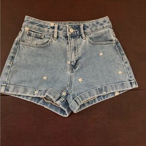 PacSun Light Blue Denim Daisy Embroidered Shorts